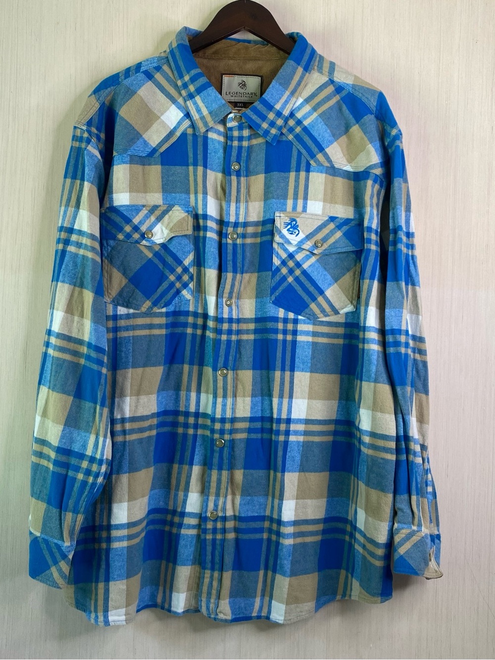 Legendary Whitetails Men’s Blue Plaid Flannel Pearl Snap Button-Up Shirt 3XL